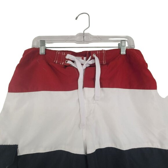Pro Edge Men's Swimsuit Board Shorts Striped Red, White and Blue Size M - Picture 2 of 9